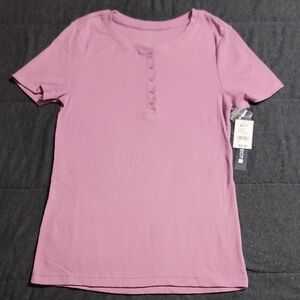Women's Lilac Purple Short Sleeve Ribbed Henley Top Sizs M NWT